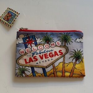 BRIGHTON Las Vegas 'Welcome to Fabulous' Zip Pouch - Red & Blue NWT postcard